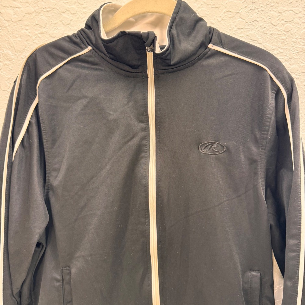 Rawlings Mens Small Black White Full Zip Athletic Track Jacket